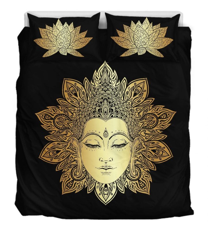 Gold Lotus Duver Duvet Cover and Pillowcase Set Bedding Set