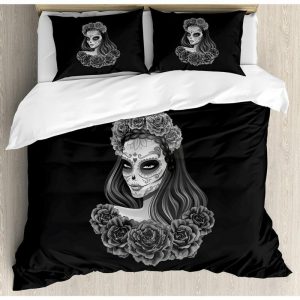 Gothic Young Girl With Roses Duvet Cover and Pillowcase Set Bedding Set