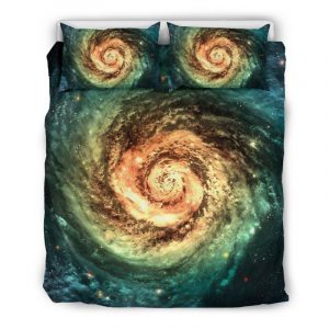 Green Yellow Spiral Galaxy Space Print Duvet Cover and Pillowcase Set Bedding Set