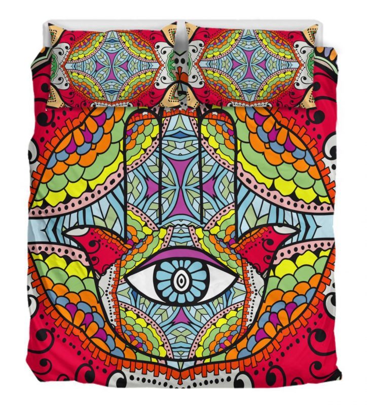 Hamsa Hand Mandala Duvet Cover and Pillowcase Set Bedding Set