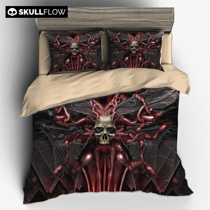 Horror Worm Maggot Skull Duvet Cover and Pillowcase Set Bedding Set 387