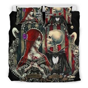 Immortal Lover Black Sugar Skull Weddding Duvet Cover and Pillowcase Set Bedding Set