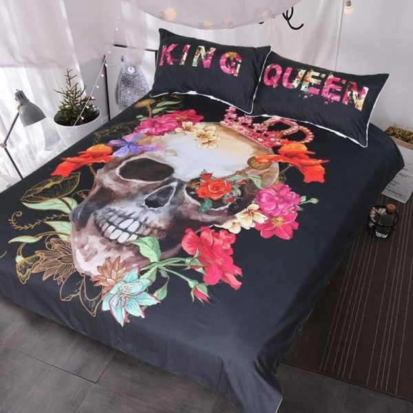 King Queen Sugar Skull Duvet Cover and Pillowcase Set Bedding Set