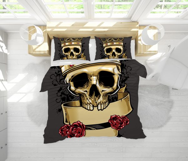 King Skull Duvet Cover and Pillowcase Set Bedding Set