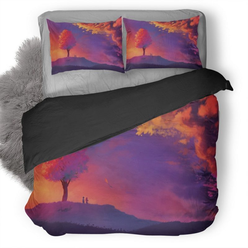 Kite Colorful Painting Sun Tree Sj Duvet Cover and Pillowcase Set Bedding Set