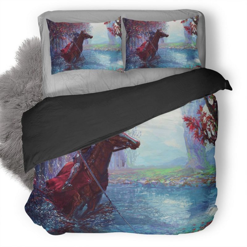 Knight On Horse With Sword Yt Duvet Cover and Pillowcase Set Bedding Set