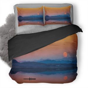 Lake Boat Man Sun T9 Duvet Cover and Pillowcase Set Bedding Set