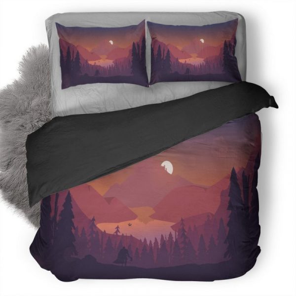 Lake Forest Mountains Illustration Fv Duvet Cover and Pillowcase Set Bedding Set