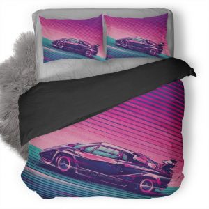 Lamborghini Countach Turbo Retro Artwork Pa Duvet Cover and Pillowcase Set Bedding Set