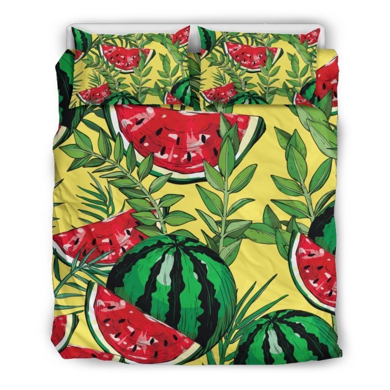 Leaf Watermelon Pieces Pattern Print Duvet Cover and Pillowcase Set Bedding Set