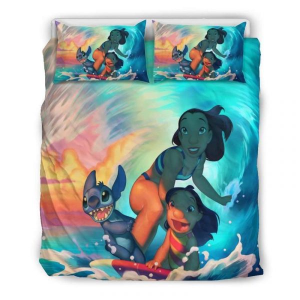 Lilo Stitch Surfing Duvet Cover and Pillowcase Set Bedding Set 1