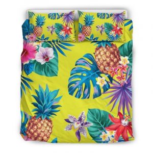 Lime Hawaiian Pineapple Pattern Print Duvet Cover and Pillowcase Set Bedding Set