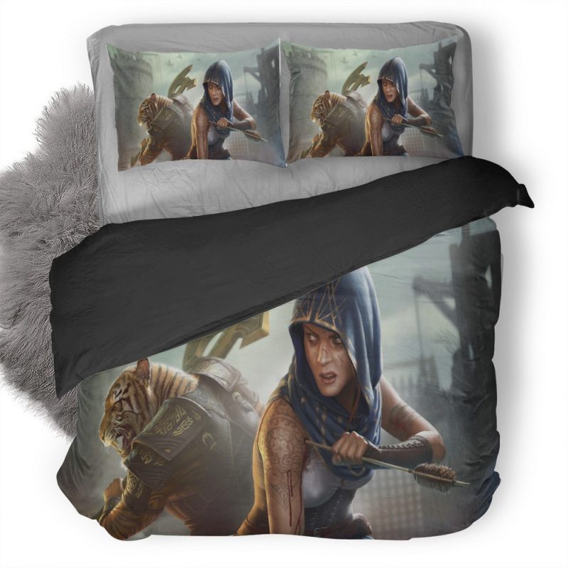 Lion And Women Warrior Fantasy Ah Duvet Cover and Pillowcase Set Bedding Set