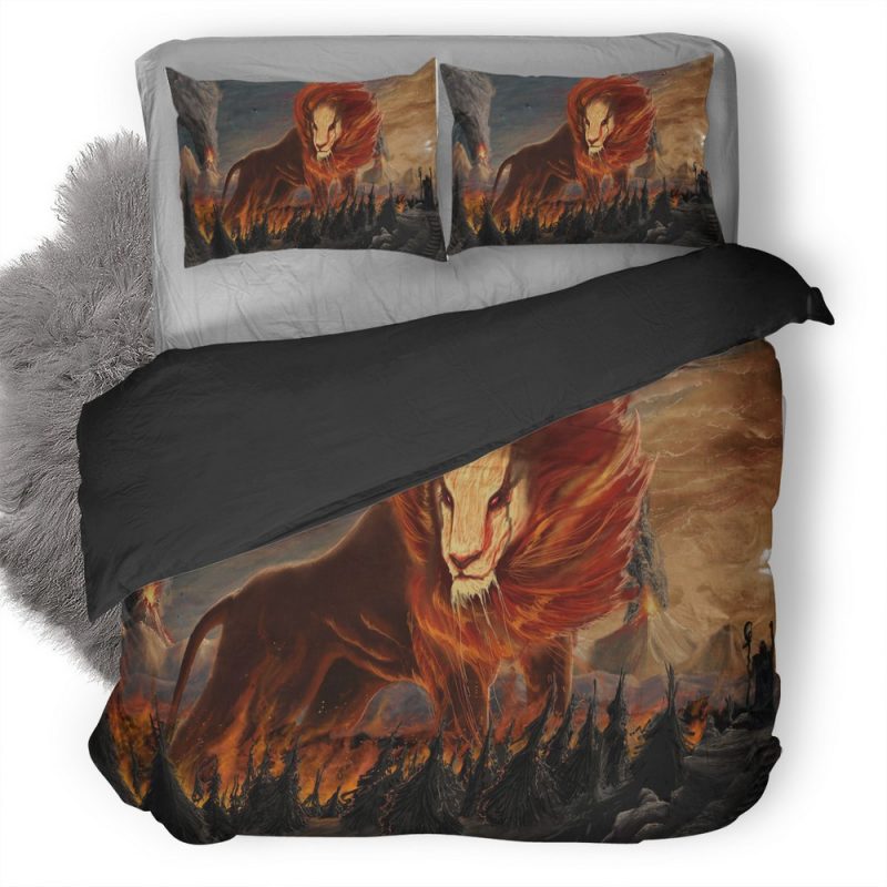 Lion Flames Scifi Abstract Explosion 4B Duvet Cover and Pillowcase Set Bedding Set