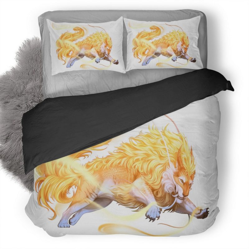 Lion Gold Painting Minimalism Rj Duvet Cover and Pillowcase Set Bedding Set