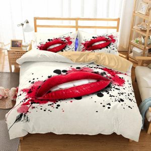 Lips Print Duvet Cover and Pillowcase Set Bedding Set