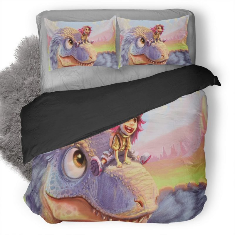 Little Boy Sitting On Dinosaur Nose Zb Duvet Cover and Pillowcase Set Bedding Set