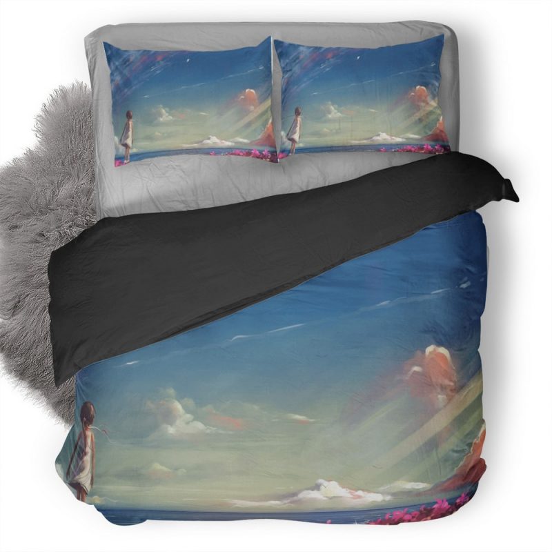 Little Girl Looking At Kite Artwork Landscape Fg Duvet Cover and Pillowcase Set Bedding Set