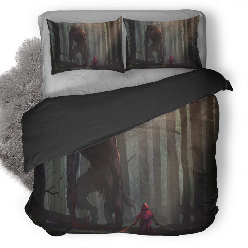 Little Red Riding Hood Vs Werewolves Fairy Tale Artwork 1P Duvet Cover and Pillowcase Set Bedding Set