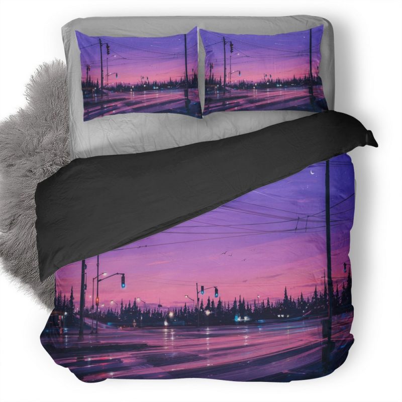 Lonely Street Lights Road E1 Duvet Cover and Pillowcase Set Bedding Set