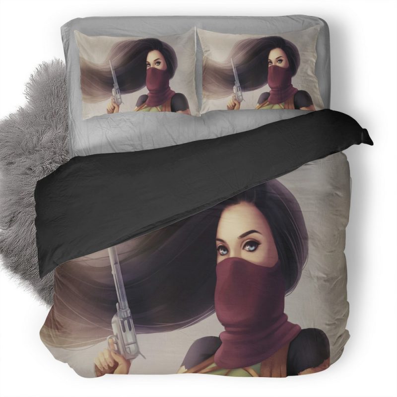 Long Hair Girl With Pistol Ch Duvet Cover and Pillowcase Set Bedding Set