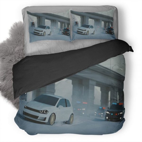 Low Poly Art Volkswagen Police Chase Yg Duvet Cover and Pillowcase Set Bedding Set