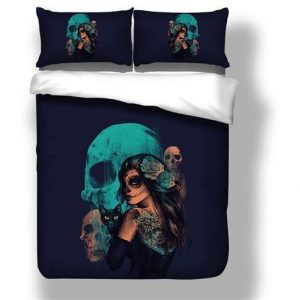 Makeup Teal Sugar Skull Duvet Cover and Pillowcase Set Bedding Set 432