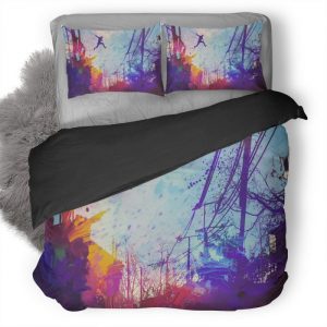 Man Jumping Roof Abstract Illustration Painting Dq Duvet Cover and Pillowcase Set Bedding Set