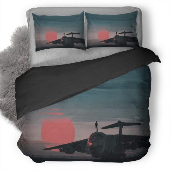 Man Standing On Plane Aero Cityscape Digital Art S1 Duvet Cover and Pillowcase Set Bedding Set