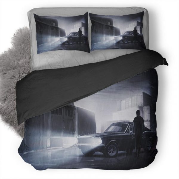 Man Walking To His Mustang In Rain K6 Duvet Cover and Pillowcase Set Bedding Set