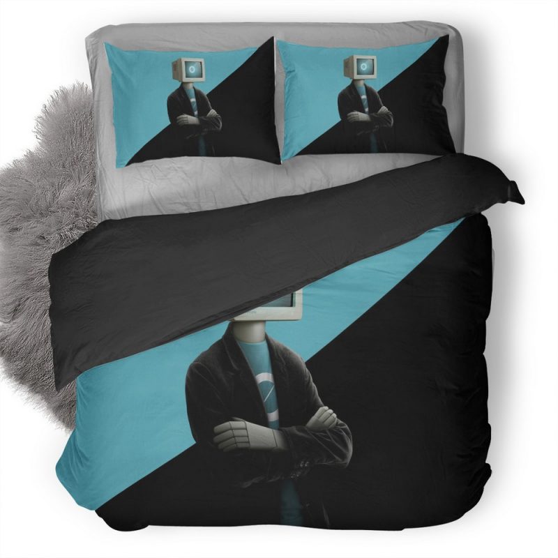 Man With Monitor Face Ex Duvet Cover and Pillowcase Set Bedding Set