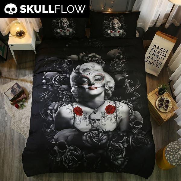 Marilyn Monroe Skull Duvet Cover and Pillowcase Set Bedding Set 399