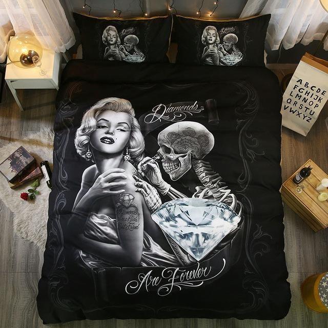 Marilyn Monroe Skull Duvet Cover and Pillowcase Set Bedding Set 440