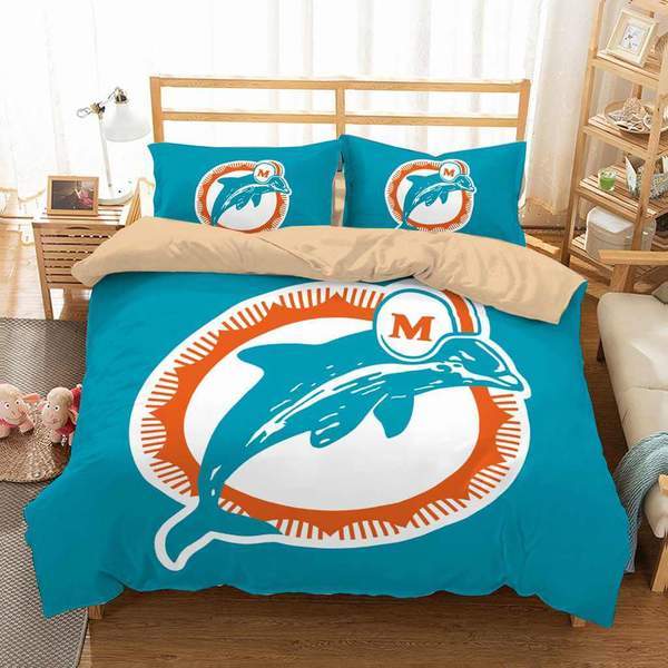 Miami Dolphins Duvet Cover and Pillowcase Set Bedding Set 524