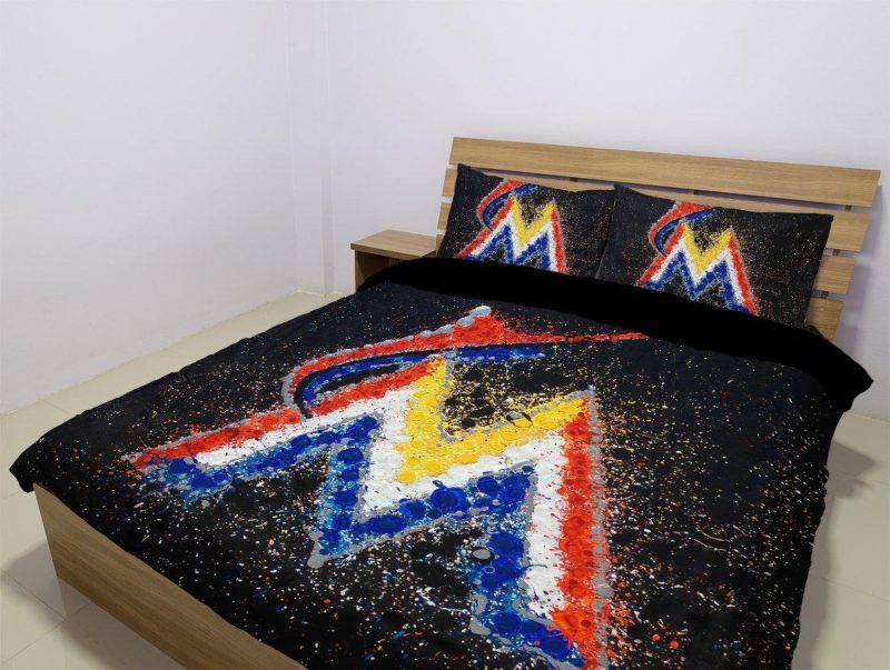 Miami Marlins Duvet Cover and Pillowcase Set Bedding Set 1046