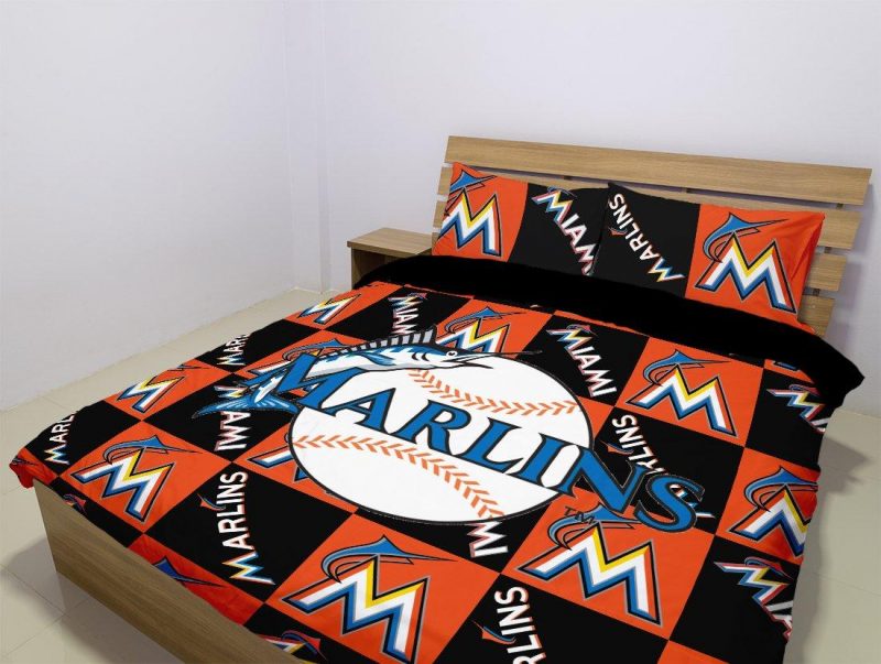 Miami Marlins Duvet Cover and Pillowcase Set Bedding Set 1048