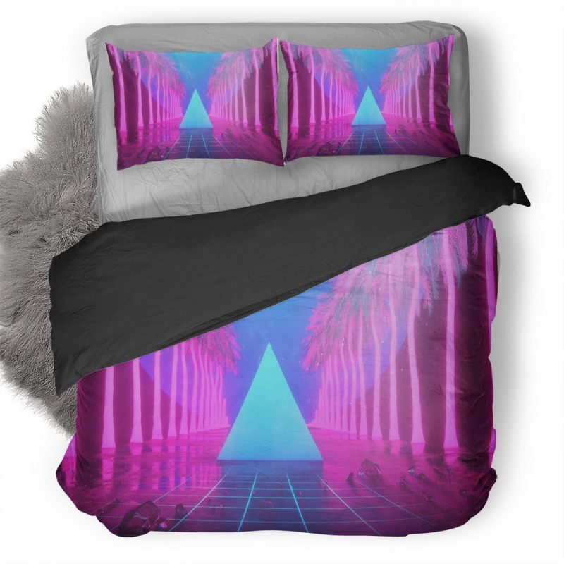 Miami Trees Triangle Neon Artwork 7R Duvet Cover and Pillowcase Set Bedding Set