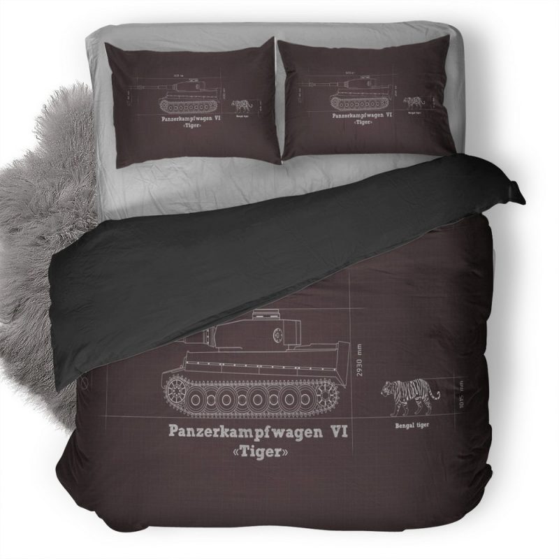 Military Tank Blueprints Duvet Cover and Pillowcase Set Bedding Set