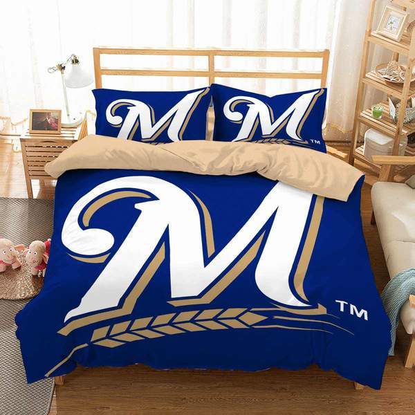 Milwaukee Brewers Duvet Cover and Pillowcase Set Bedding Set 523