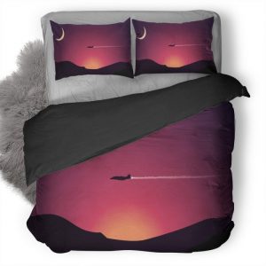 Minimalism Plane Flying Above Mountains Moon Ay Duvet Cover and Pillowcase Set Bedding Set
