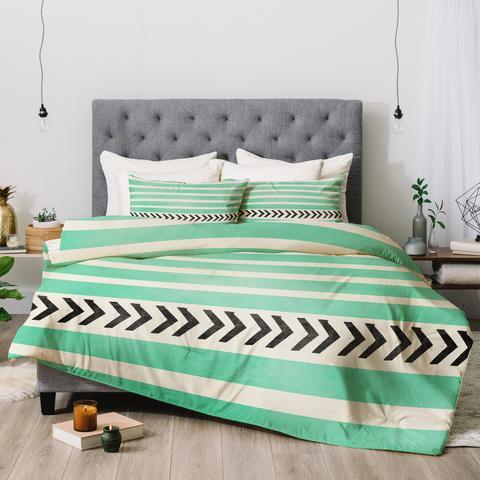 Mint Stripes And Arrows Duvet Cover and Pillowcase Set Bedding Set