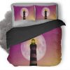 Moon Lighthouse Birds Pink Yellow Sky L2 Duvet Cover and Pillowcase Set Bedding Set