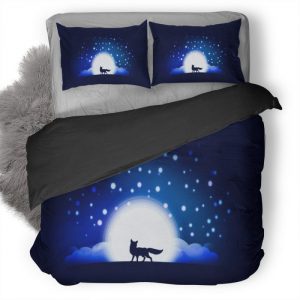 Moon Shining Fox Artwork Hr Duvet Cover and Pillowcase Set Bedding Set