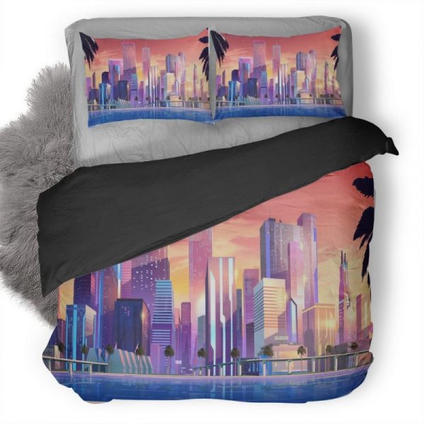 Moonbeam City Buildings Minimalist Fl Duvet Cover and Pillowcase Set Bedding Set