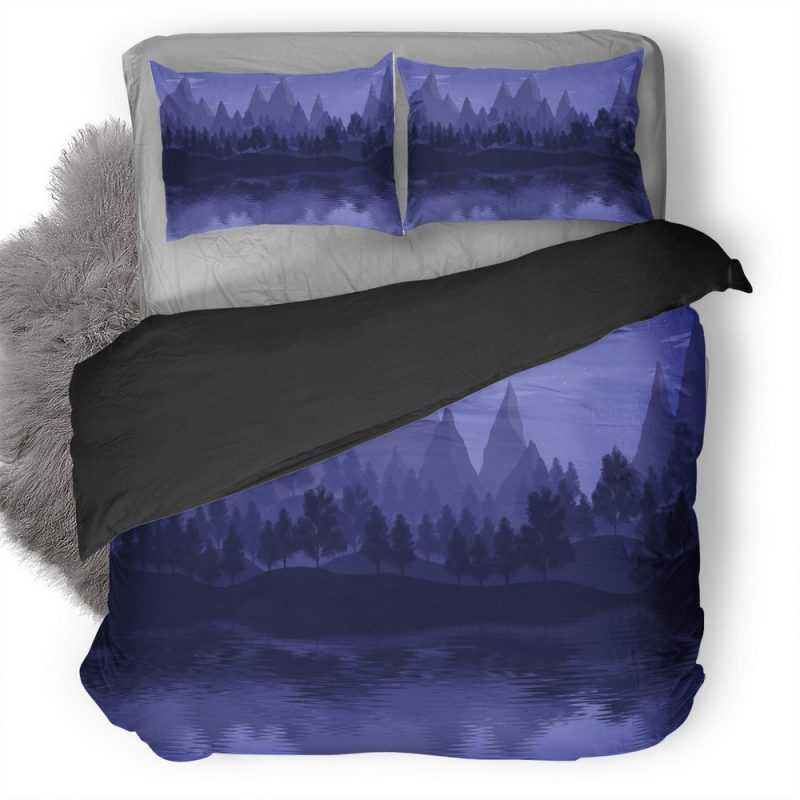 Mountain Lake Landscape Vs Duvet Cover and Pillowcase Set Bedding Set