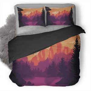 Mountains Birds Flying Minimalism 3E Duvet Cover and Pillowcase Set Bedding Set