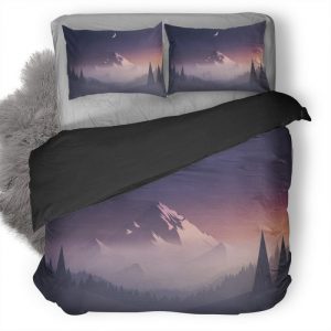 Mountains Moon Trees Minimalism Hd Duvet Cover and Pillowcase Set Bedding Set