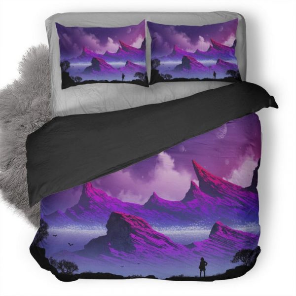 Mountains Person Illustration Fd Duvet Cover and Pillowcase Set Bedding Set