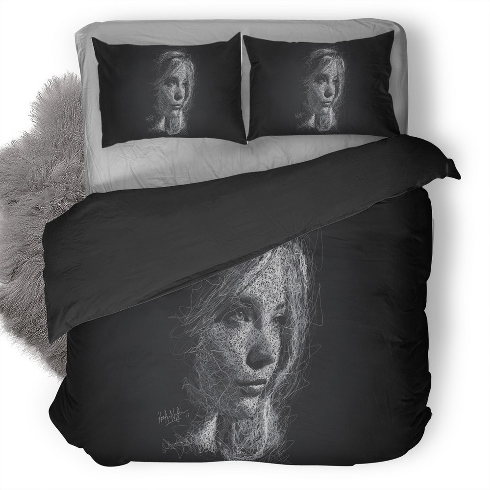 Natalie Dormer Scribble Artwork N4 Duvet Cover and Pillowcase Set Bedding Set