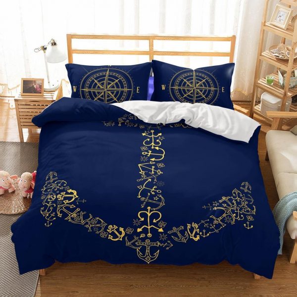 Natural Scenery Ship’S Anchor Printed s Christmas Duvet Cover and Pillowcase Set Bedding Set